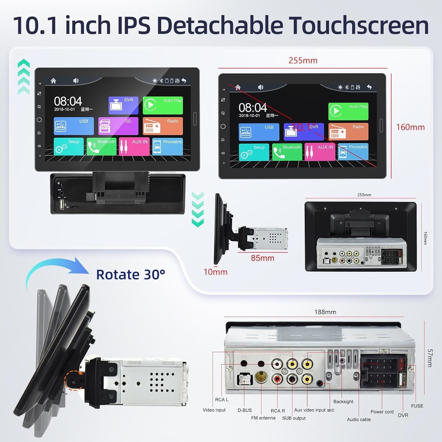 10 Inch IPS Touchscreen Radio – Supports CarPlay, Android Auto & Backup Camera