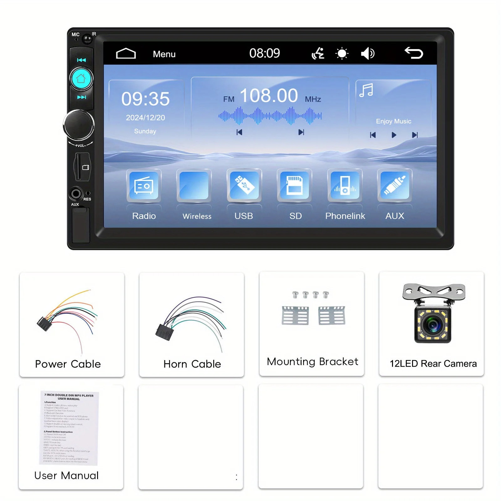 Double Din Apple Carplay Android Auto Car Stereo Radio Bluetooth 7″ Touch Screen