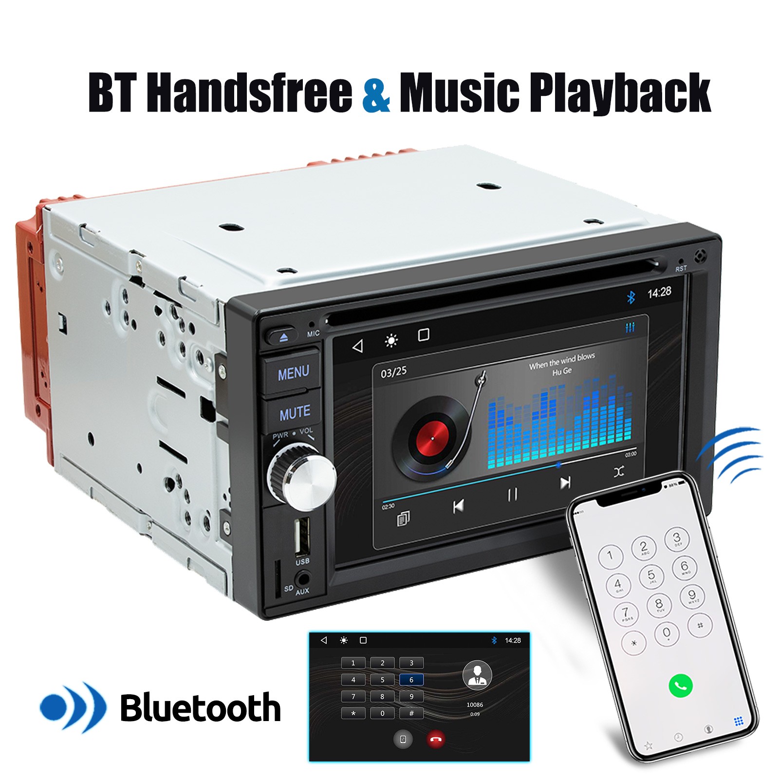 2 DIN 6.2″ Carplay Android Auto Car Stereo CD DVD MP5 Radio Bluetooth USB RDS/FM