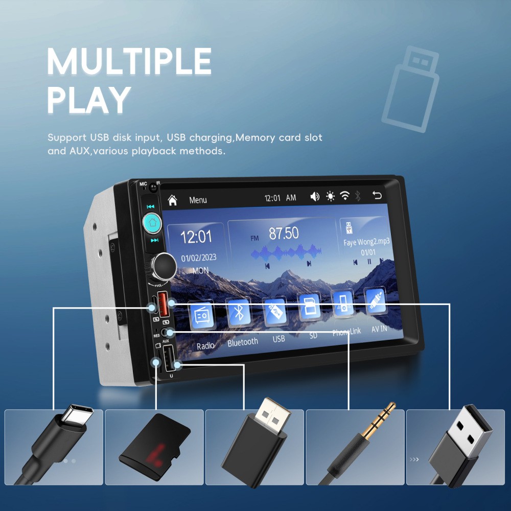 7″ Wireless Carplay Double 2 DIN Car MP5 Player BT USB Stereo Radio With Camera