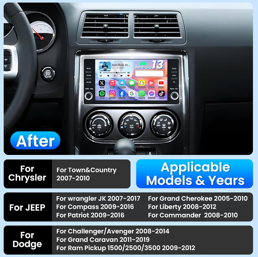 7″ Carplay GPS Navi Radio Stereo For Dodge Challenger 2008-2014 Android RDS Cam