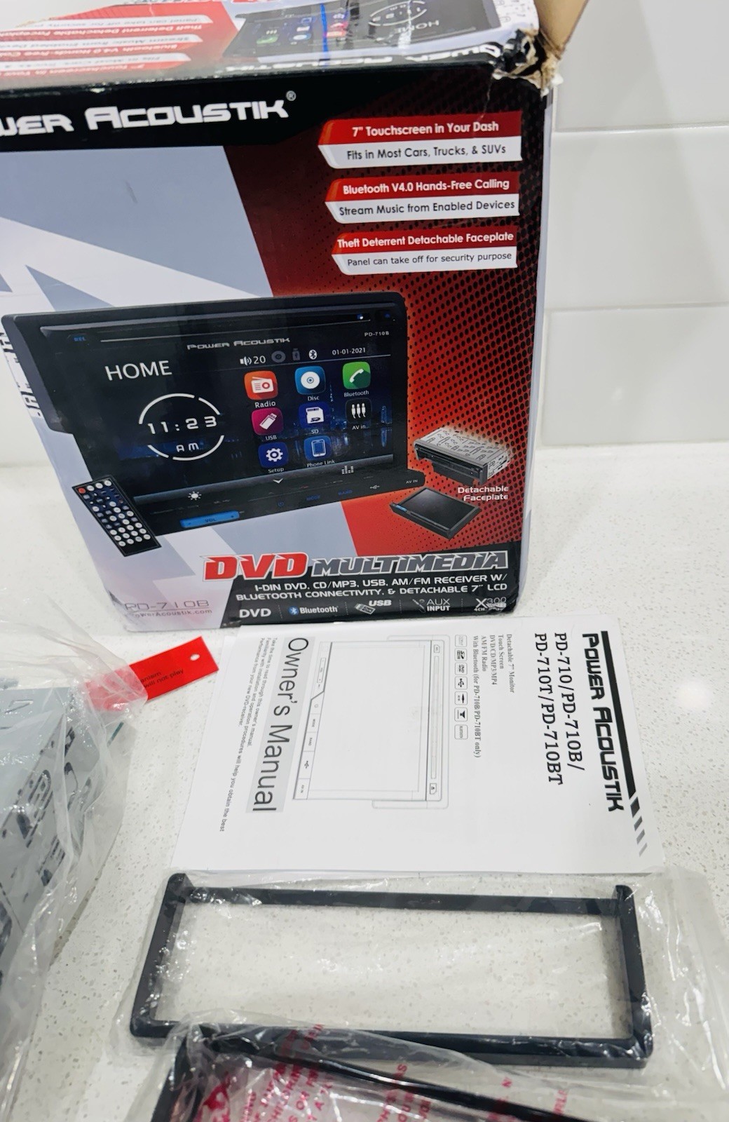 Power Acoustick PD-710B Car 7″ Touchscreen CD/DVD/USB/SD Player A2DP Bluetooth