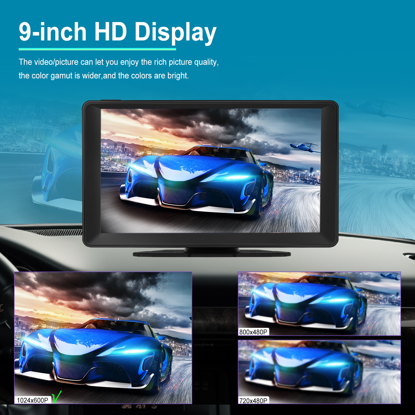 9” Dash Cam Car DVR Camera Video Recorder Portable Monitor Carplay Android Auto