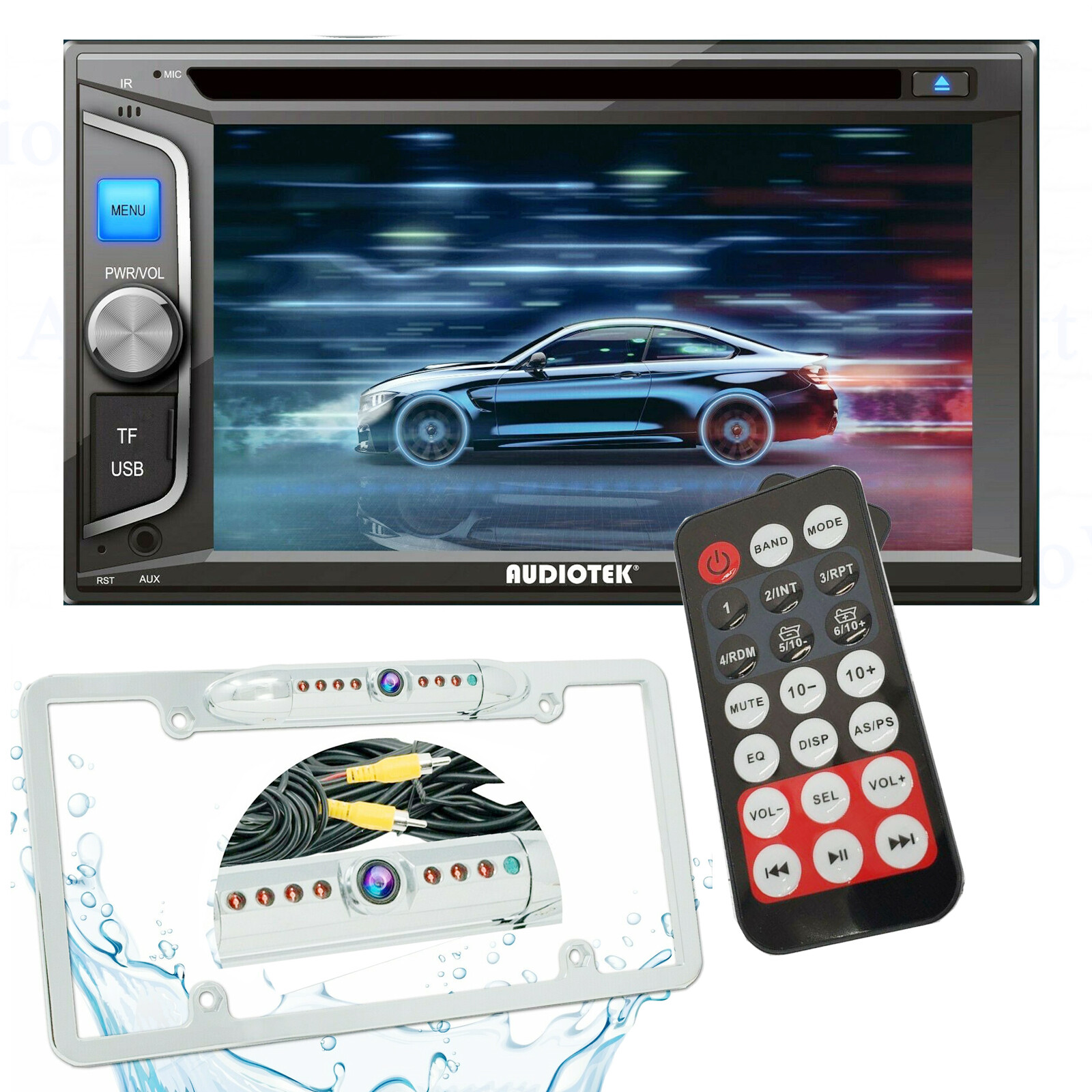 Audiotek AT-68BT 2 Dins 6.2″ Touch Screen Player Bluetooth + Rear Camera XV-30CH
