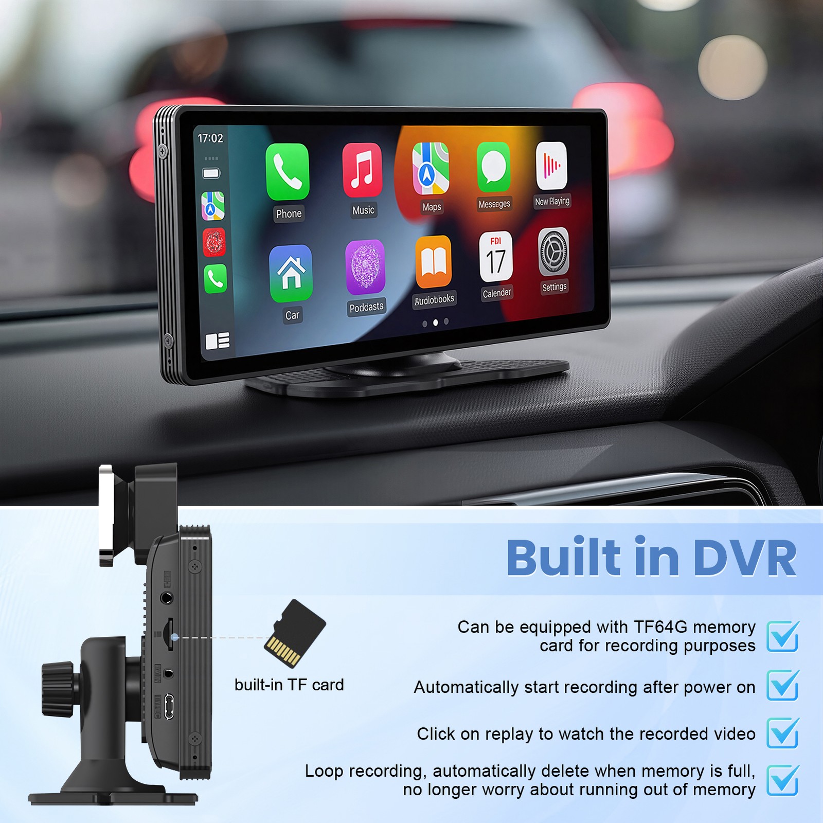 10.26 Inch Wireless Car Display Screen, Car Stereo Automobile Video Player