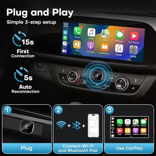 2-in-1 Wireless CarPlay & Android Auto Adapter, Plug & Play CarPlay Dongle