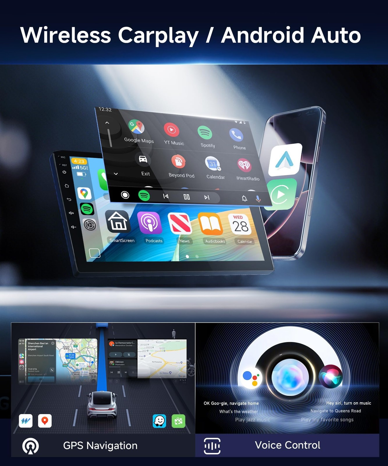 9″ Touchscreen Wireless Carplay Android Auto Stereo for 2006-2012 Toyota RAV4