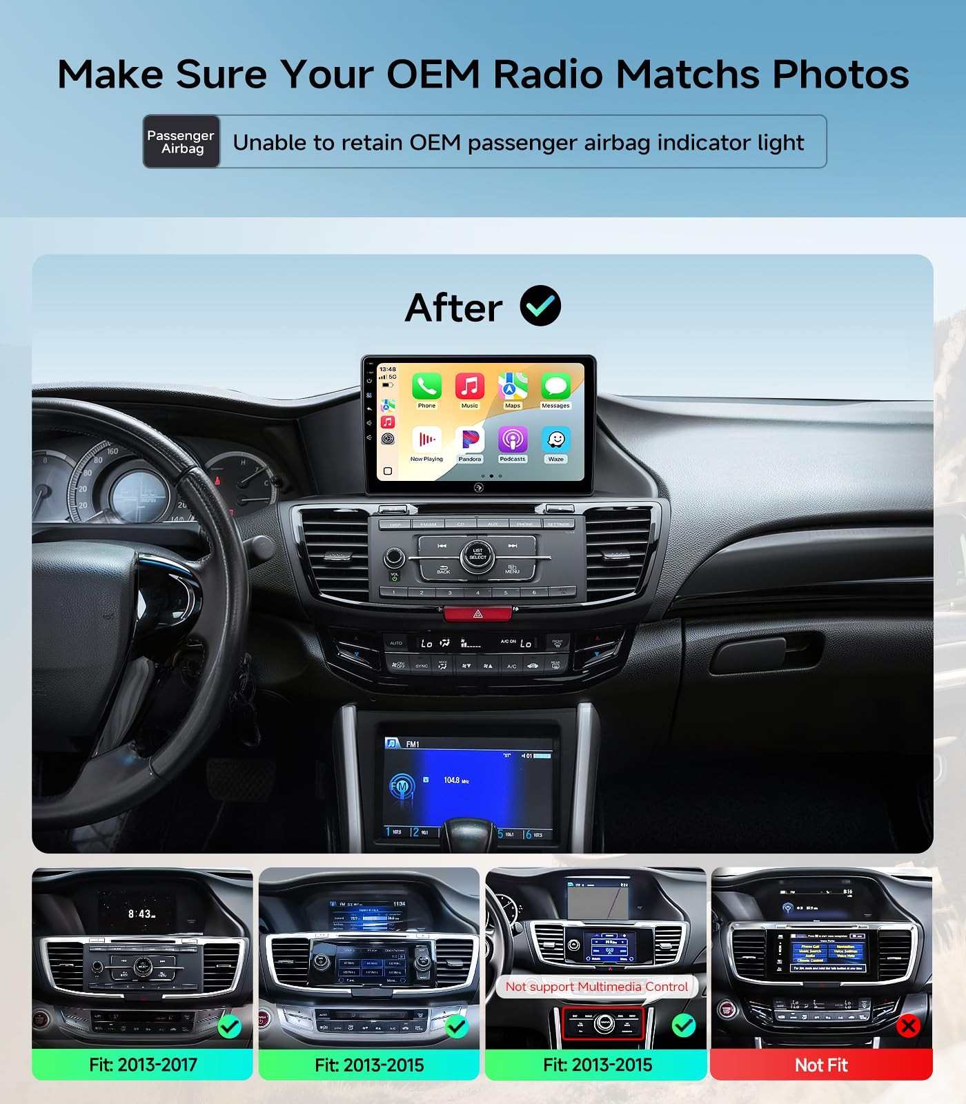 10.2 Inch Honda Accord Car Radio Stereo 2013-2017, Wireless CarPlay, GPS