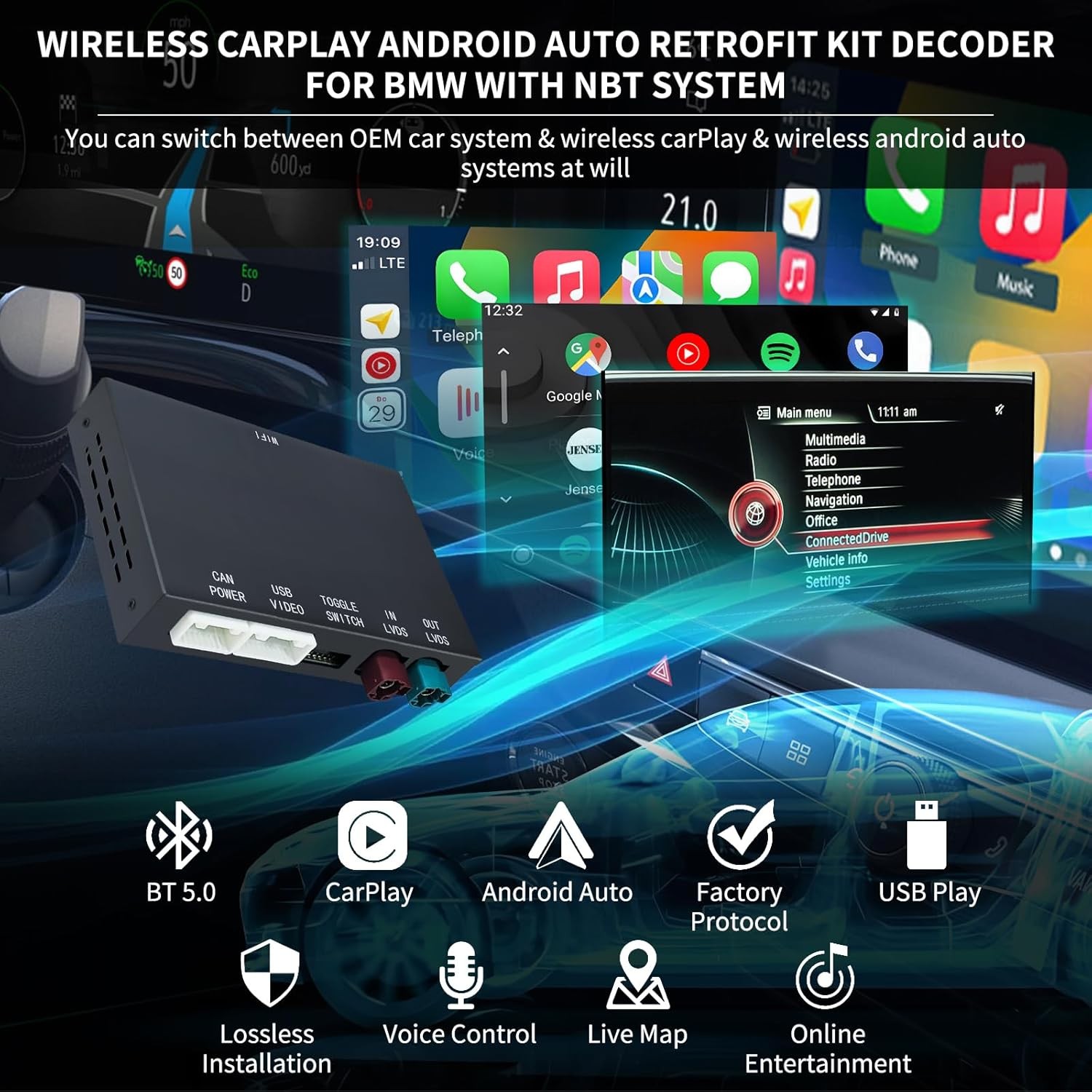 Wireless CarPlay/Android Auto Module For BMW 1 2 3 4 5 Series X1 X3 X4 X5 F20 F