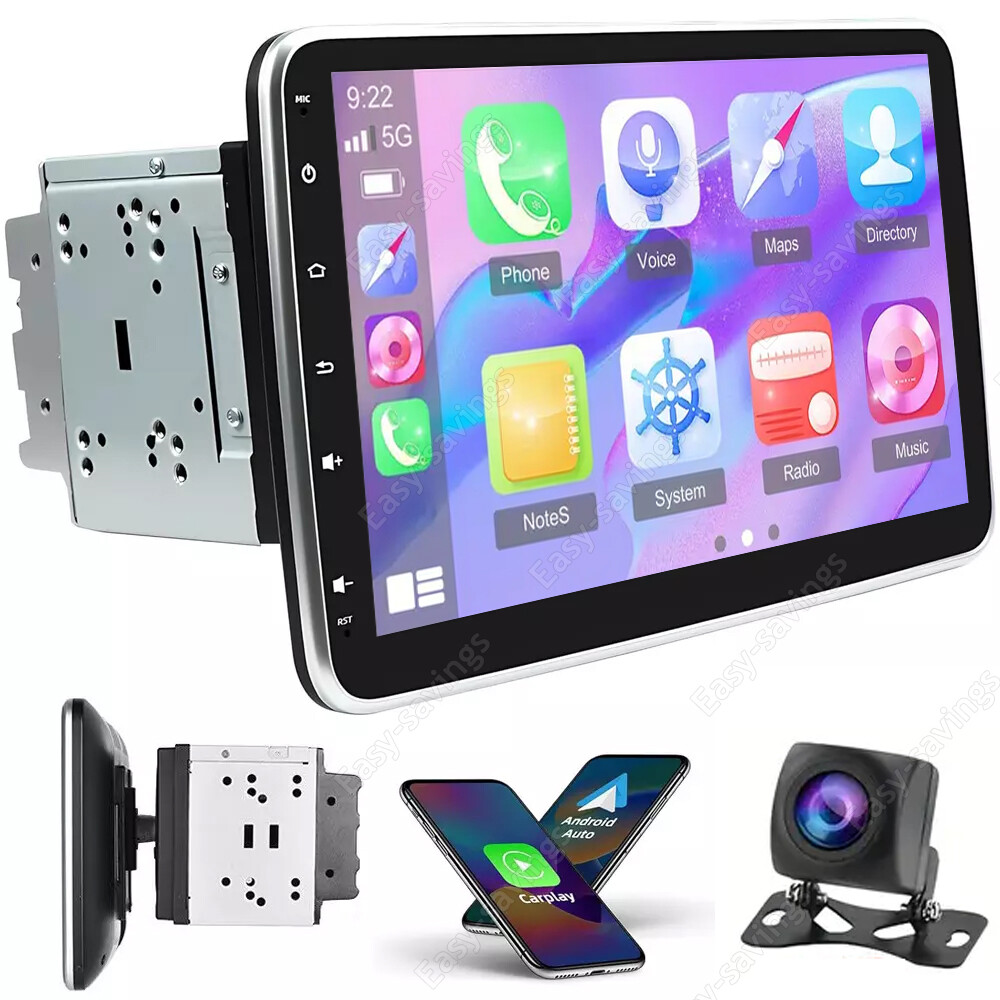 Double 2DIN Android 15 Car Stereo Radio Carplay Wifi GPS 10.1” Rotatable Screen