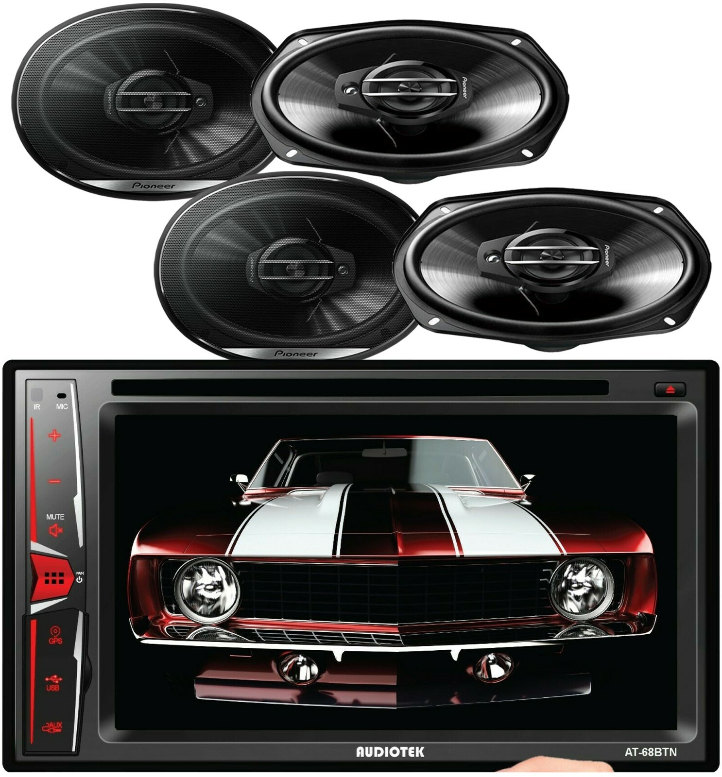Audiotek 6.2″ Touch Screen Car Mirror Link + 4x Pioneer TS-G6930F 6×9″ Speakers