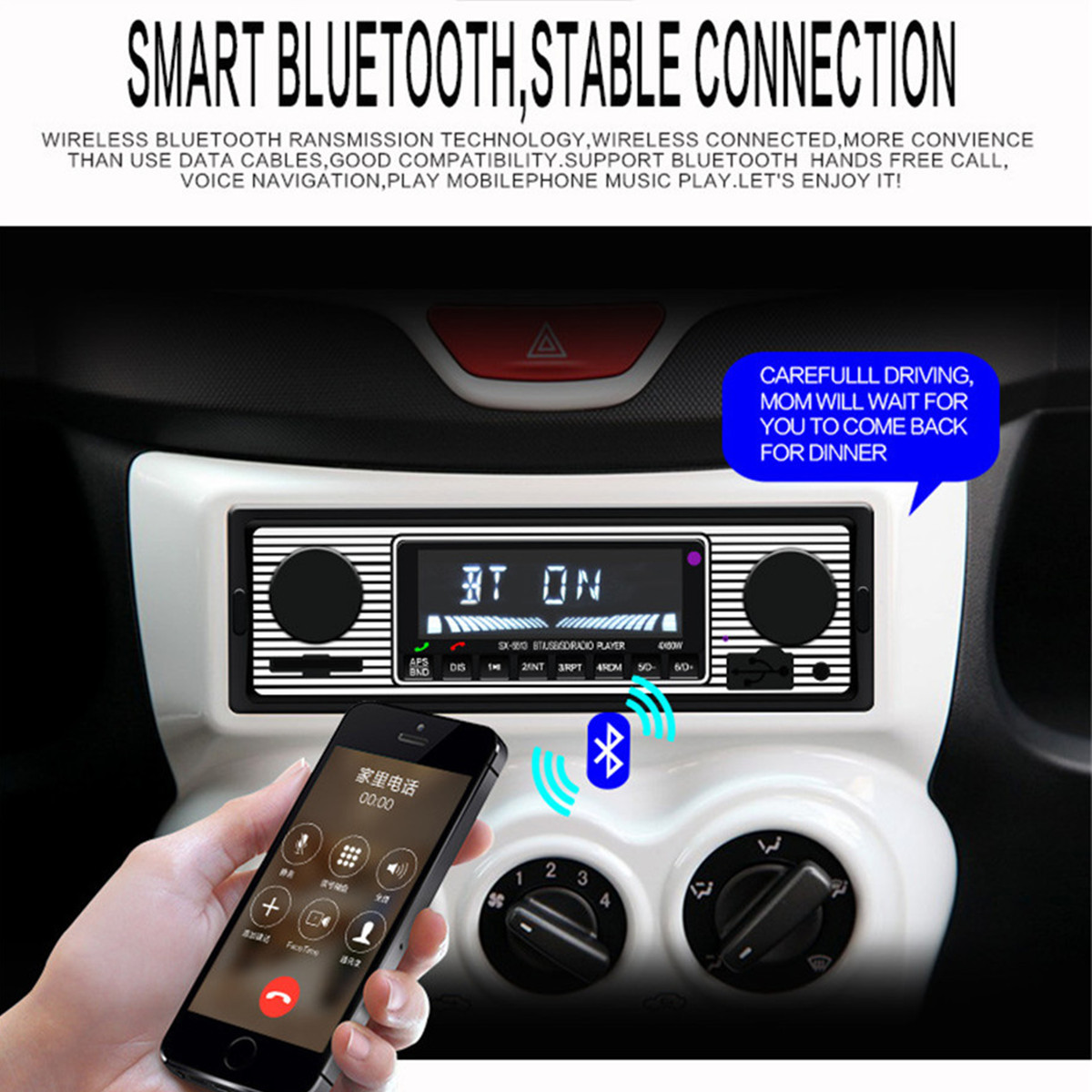 Dual Knob Car FM Radio In-dash MP3 Stereo Player BT USB AUX SD Card Hands-free