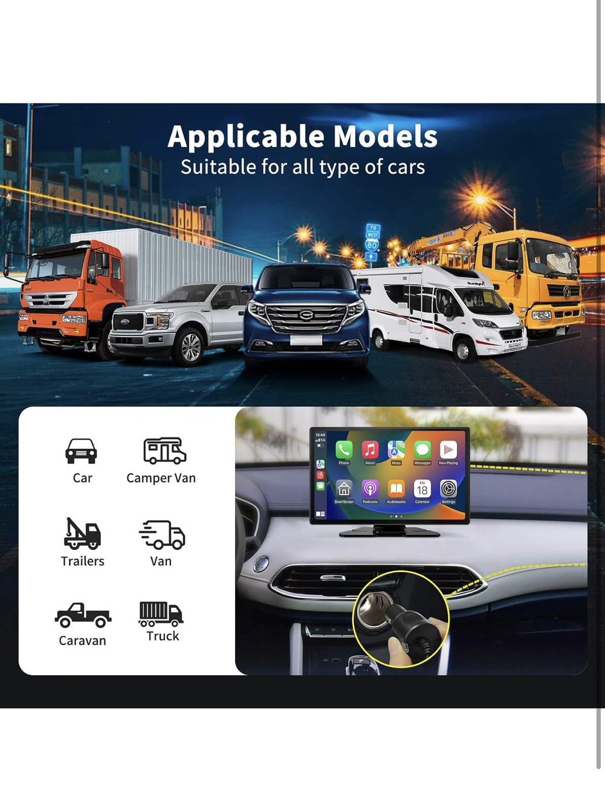 Wireless Carplay Screen with 4K Dash Cam, 9″ Portable Carplay Screen for Black