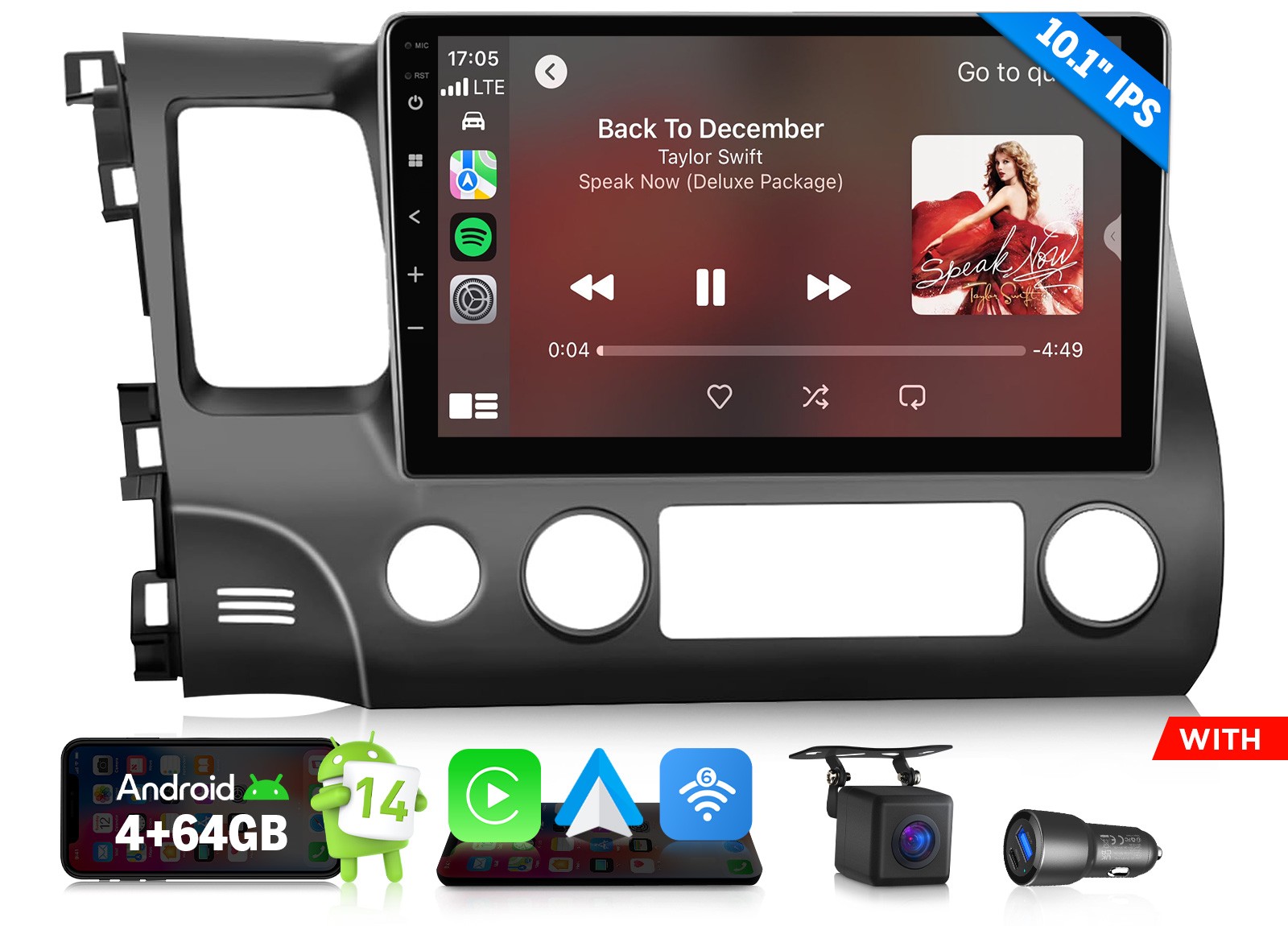 HCIV1X7A Android 14 10.1″ Car Stereo for Civic 8th Gen CarPlay SWC Head Unit DSP