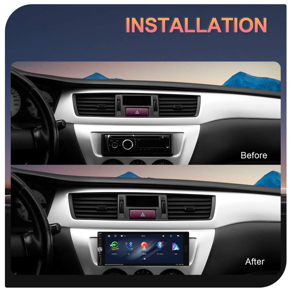 6.9” Single 1 Din USB Car Stereo Apple CarPlay touchscreen Bluetooth Radio SWC