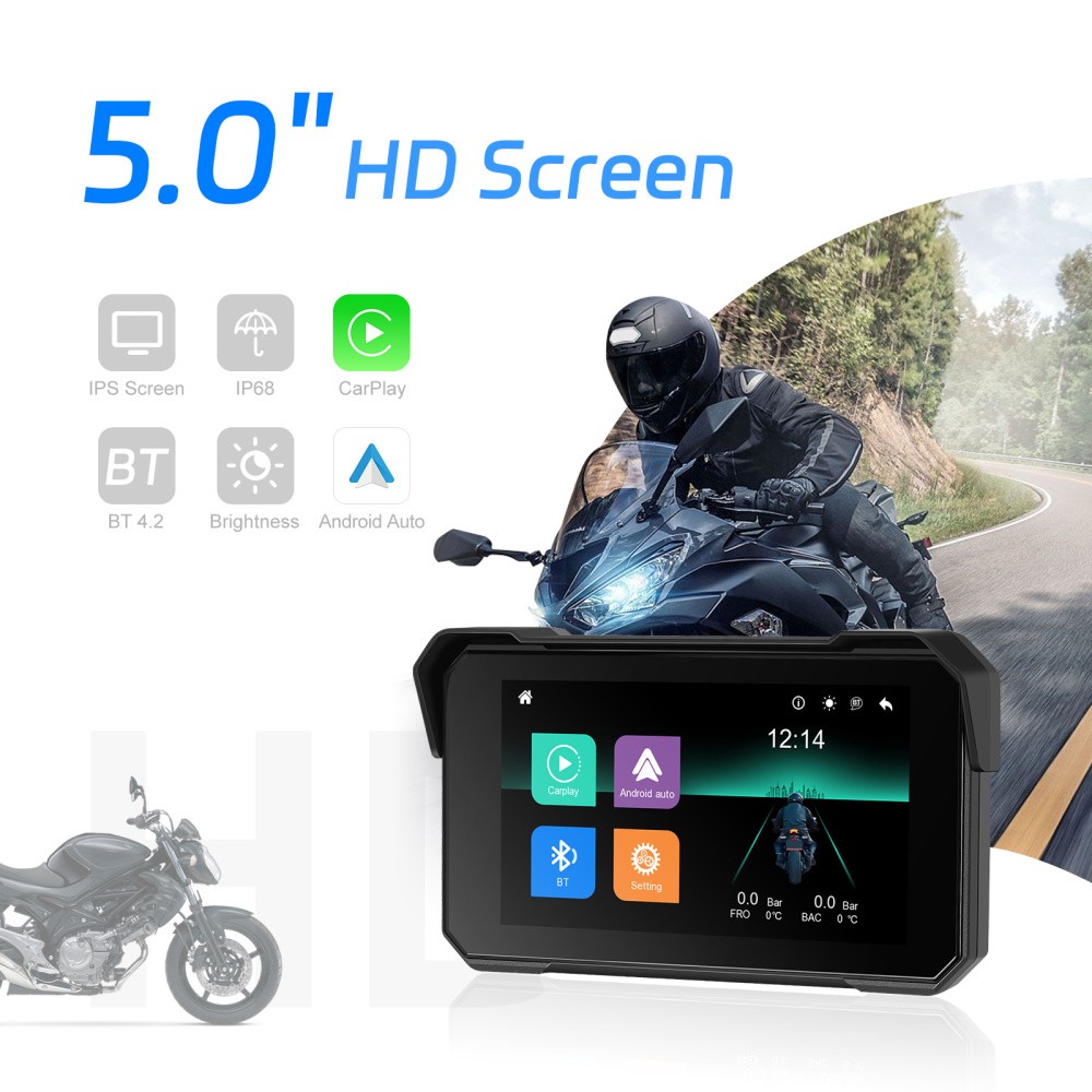 5 Inch Motorbike Wireless CarPlay IP68 Waterproof Touchscreen GPS Android Auto
