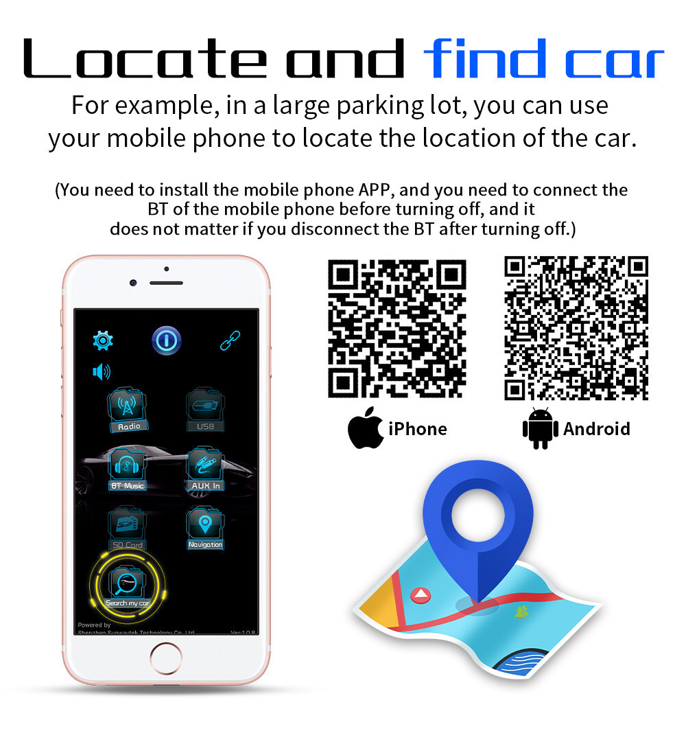 Single DIN Car Stereo Bluetooth Receiver AM/FM AUX APP Control Colorful Lights