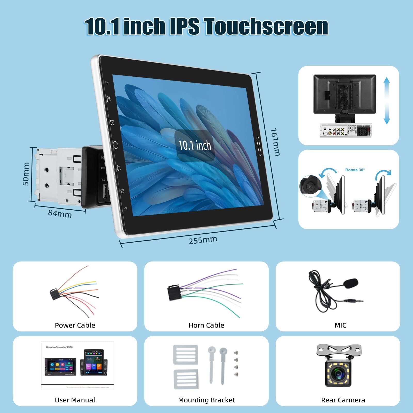 10.1 inch Single Din Car Stereo with Wireless Carplay 10 Touchscreen…