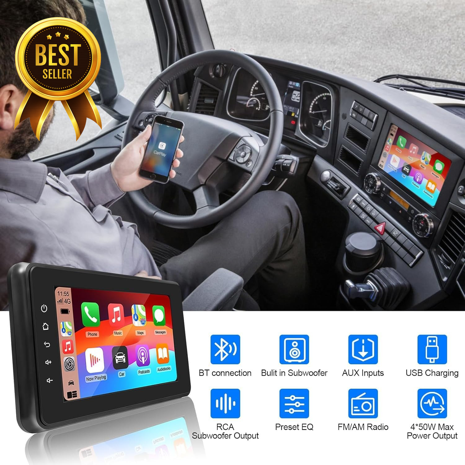 8in Marine Stereo Wireless CarPlay Android Auto Waterproof IPX6