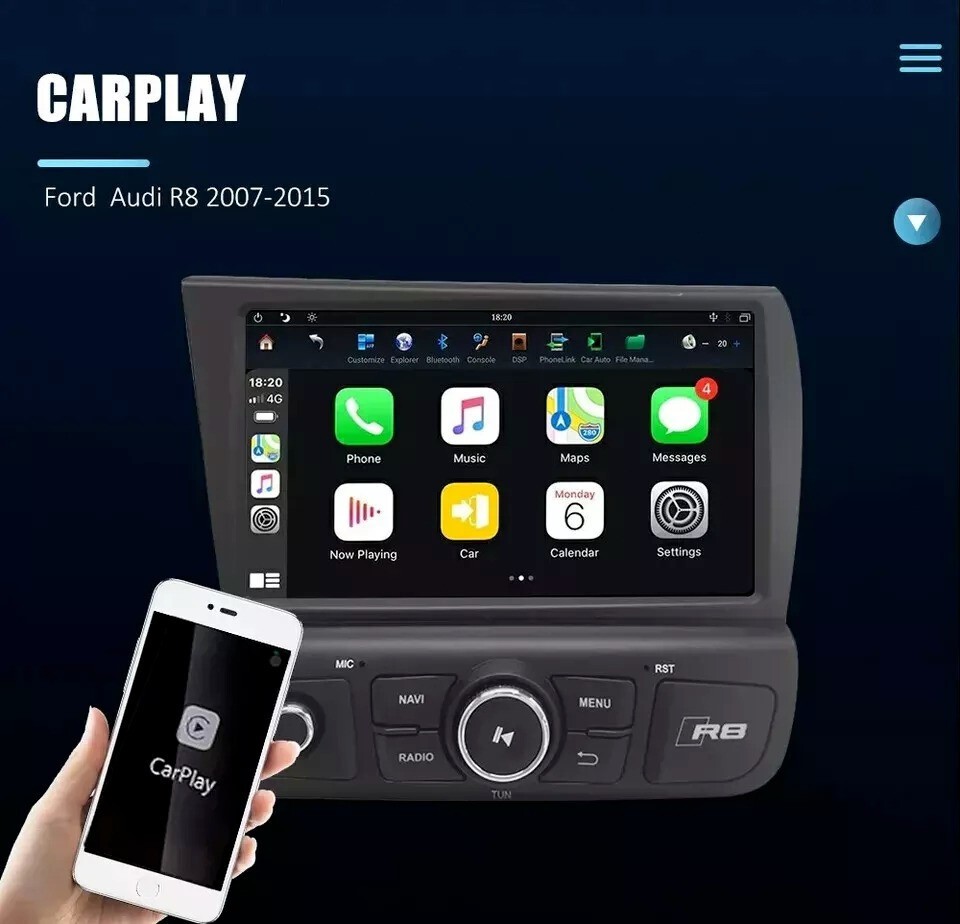 8+128G Android 13 Car Stereo Radio for Audi R8 V8 V10 GPS Navi Carplay HeadUnit