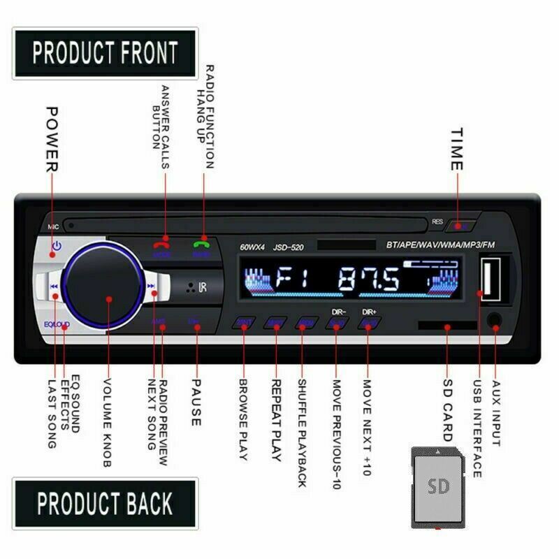 Vintage Car FM Radio MP3 Player Bluetooth USB Classic Stereo Audio Receiver US