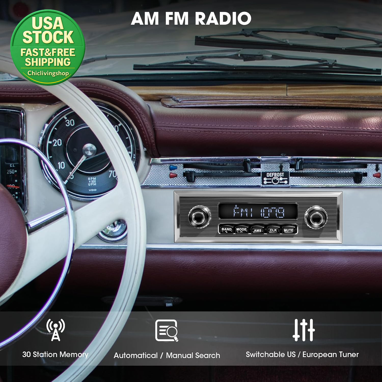 Bluetooth Retro Radio Single Din Vintage Stereo AM FM USB AUX Subwoofer RCA
