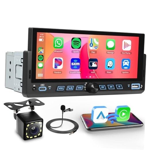 Single Din Car Stereo Wireless Carplay Android Auto, 6.86 inch Wireless Carplay