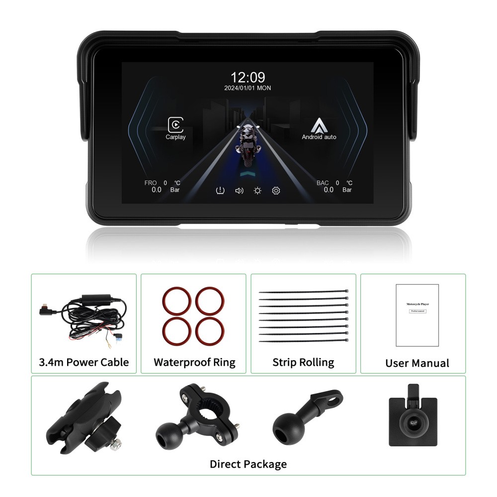 5″ Apple CarPlay Android Auto Portable Screen Waterproof Navigator Motorcycle