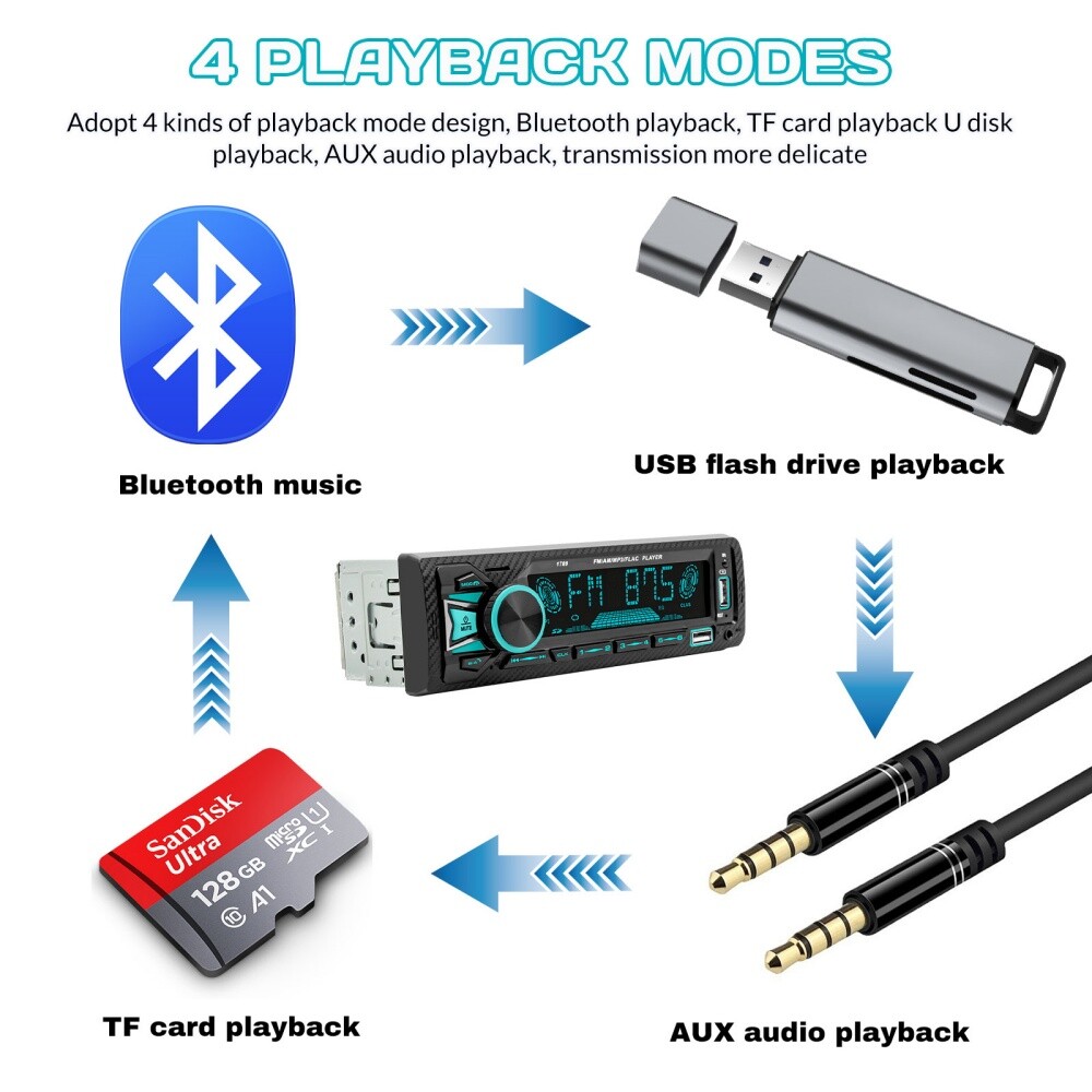 Single Din Car Stereo Bluetooth Hands Free Calling Car Audio Receivers US