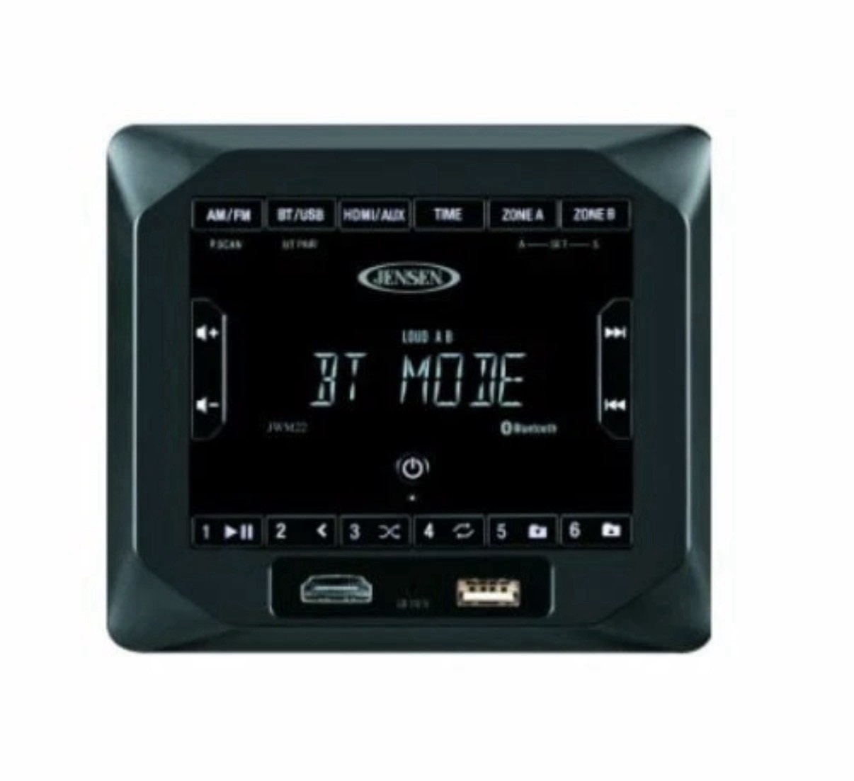 Jensen JWM22 AM/FM/Bluetooth/USB/HDMI/AUX Cube Wall Mount Stereo