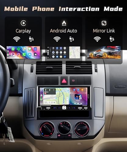 6.9-inch Single Din Car Stereo Wireless Carplay,1280X480P IPS Touch Screen Car