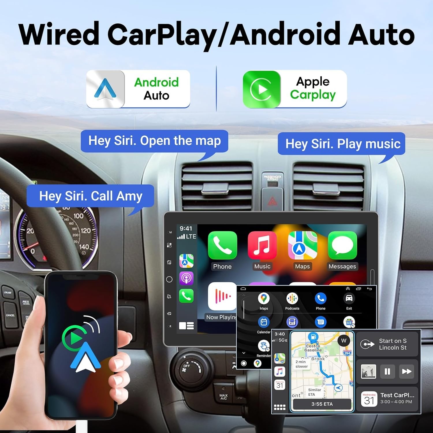 10.1 inch Single Din Car Stereo with CarPlay and Android Auto, 10 inch Touch …