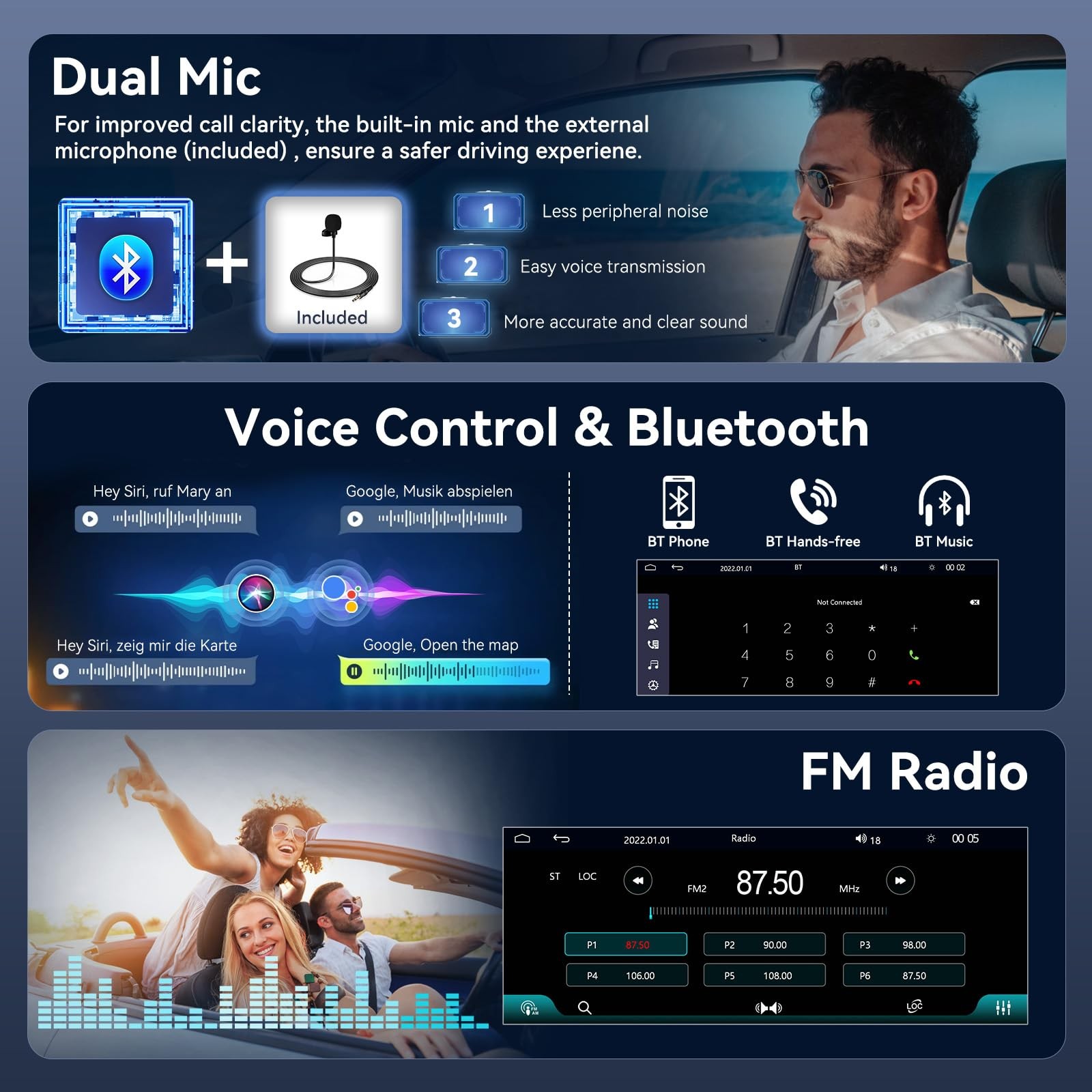 6.9” Single Din Car Stereo with Wireless Apple Carplay Android Auto, 1Din To…