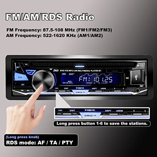 Single Din Car Stereo CD/DVD Player | Bluetooth, FM/AM Radio, USB/SD/AUX Audio R