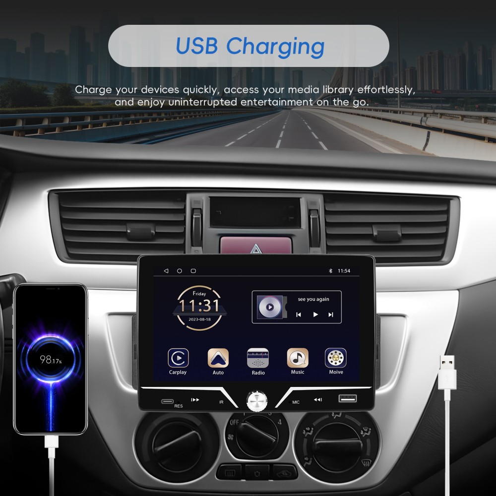 7″ Single 1Din Touch Screen Stereo Bluetooth Radio Car Apple/Android Carplay GPS