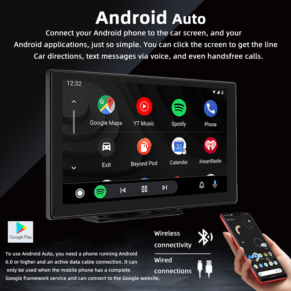 Portable Car Stereo 9″ Toouch screen Bluetooth GPS Wireless Carplay Android auto