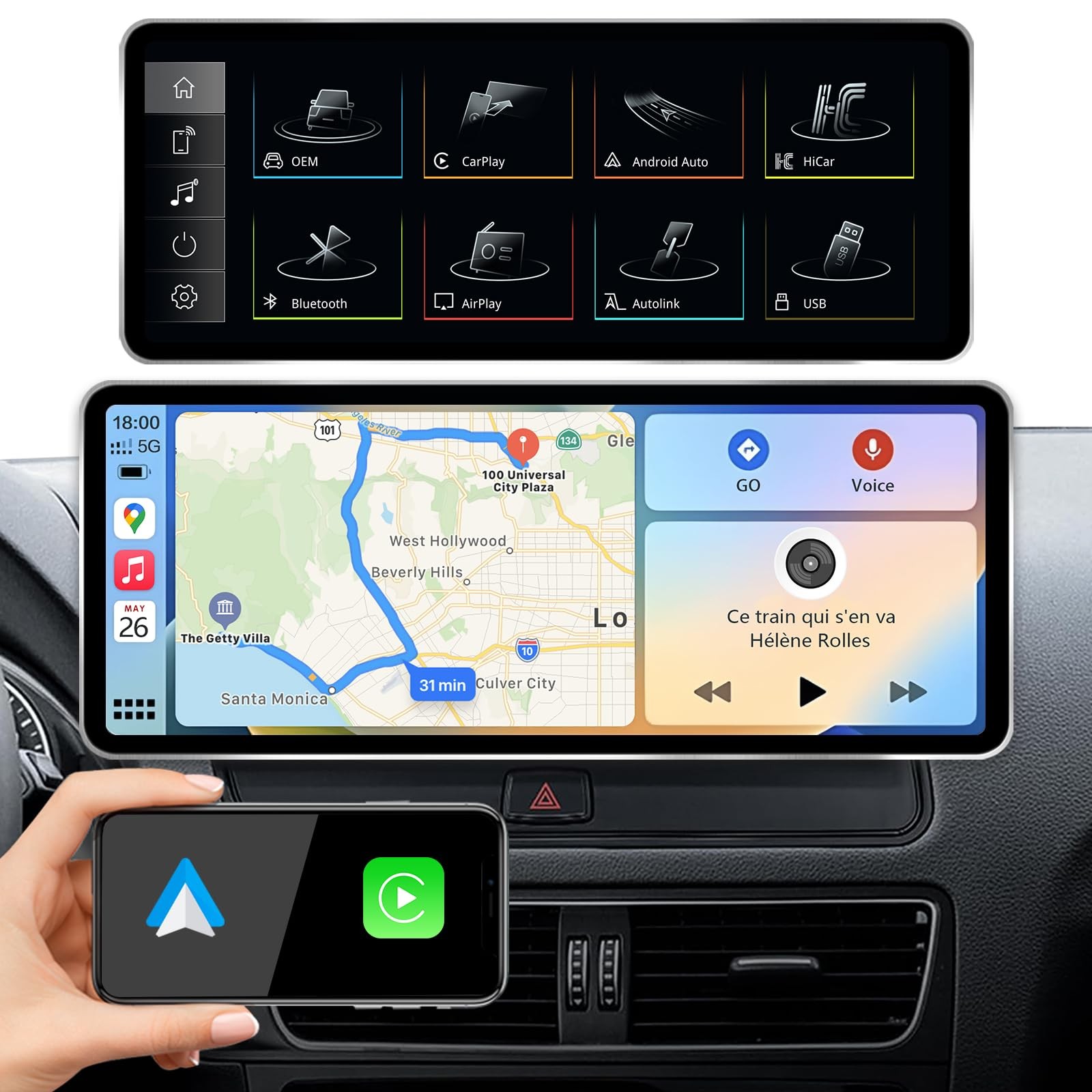 12.8″ QLED Touchscreen Car Stereo for Audi Q5 2009-2017 3G MMI CarPlay Android