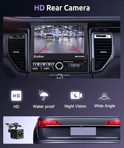 [Motorized] Single Din Touchscreen Car Stereo with Wireless Carplay Android