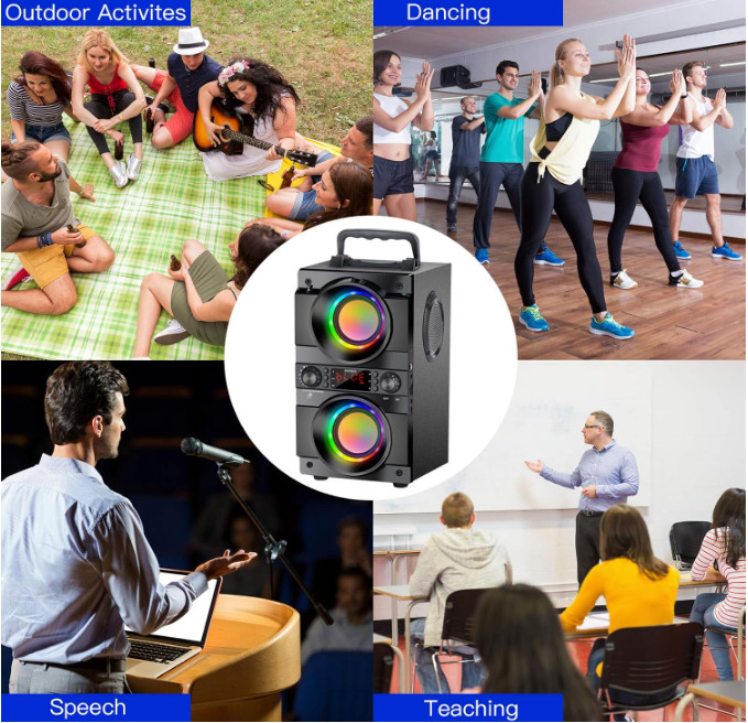 Altavoz Bocinas Bluetooth v5.0 Grandes Para Fiestas Con Radio FM USB Inalambrica