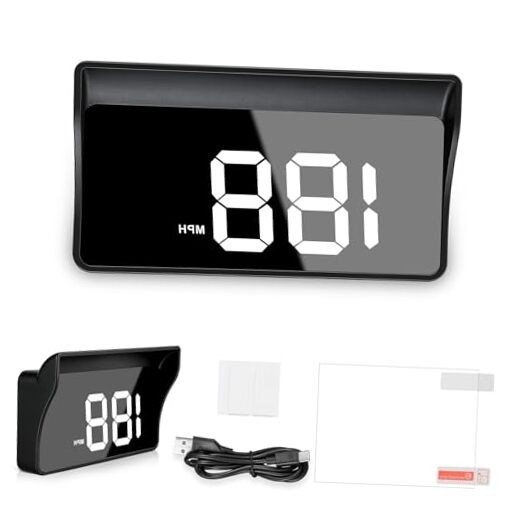Amiss Heads Up Display for Cars, Digital HUD Speedometer for Automotive White
