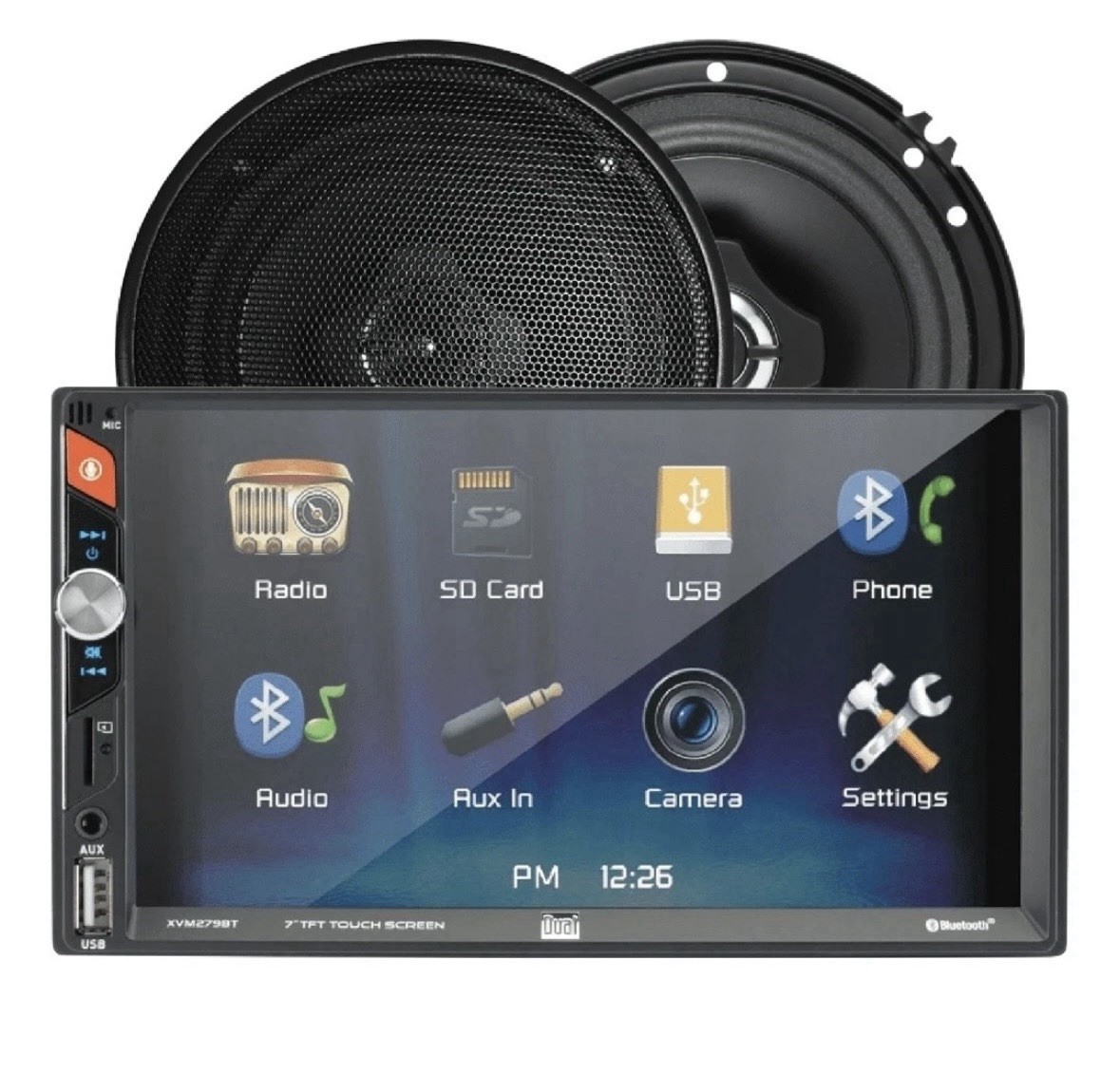 Dual 7″ Double Din Multimedia Receiver (NO CD) , W/ 6.5″ 2-Way Car Speakers !