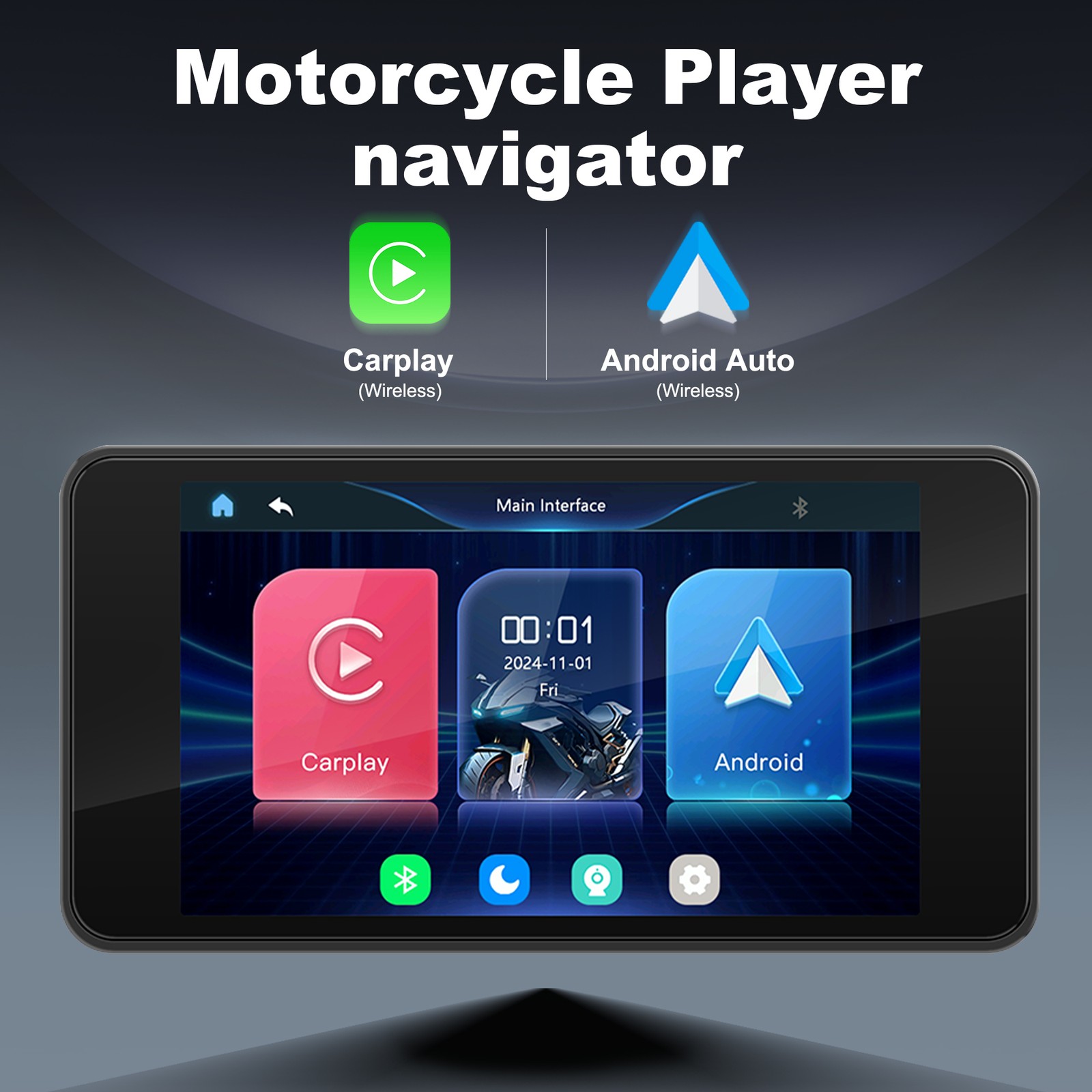 5″ WATERPROOF MOTORCYCLE NAVIGATOR PORTABLE WIRELESS CARPLAY ANDROID AUTO SCREEN