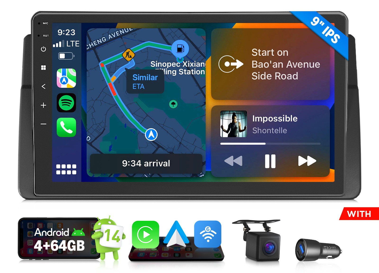 9″ Android Auto 4+64 Car Stereo Wireless CarPlay DSP Hands-Free for BMW E46 323i