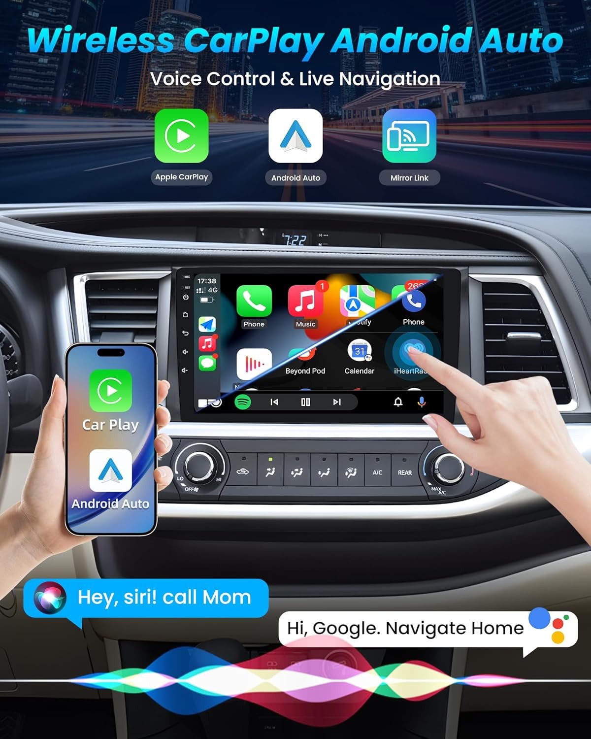 4G+64GB for Toyota Highlander 2014-2019 Car Radio Stereo Wi-Fi GPS 1280*800 Navi