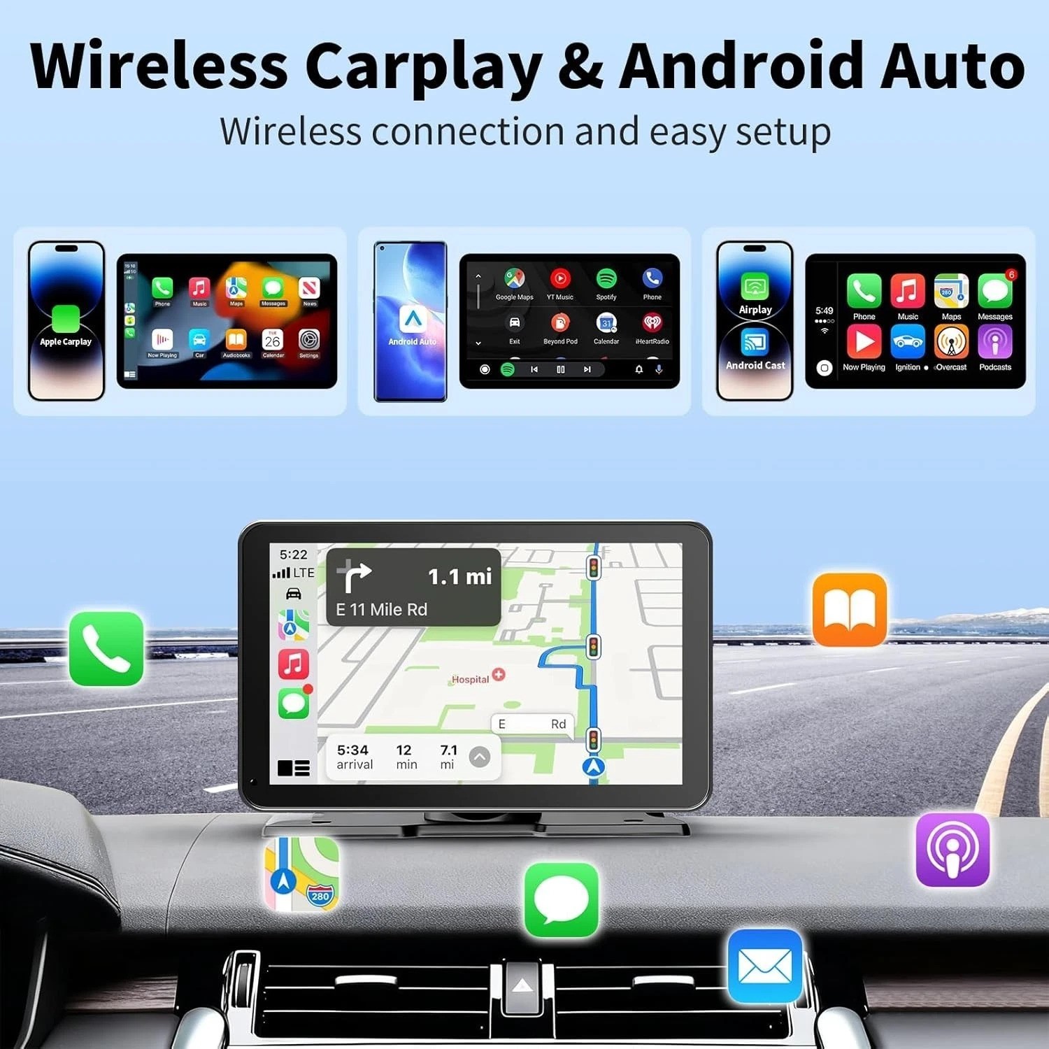Portable 9-Inch CarPlay Screen with GPS & Voice Control – Upgrade Your Drive
