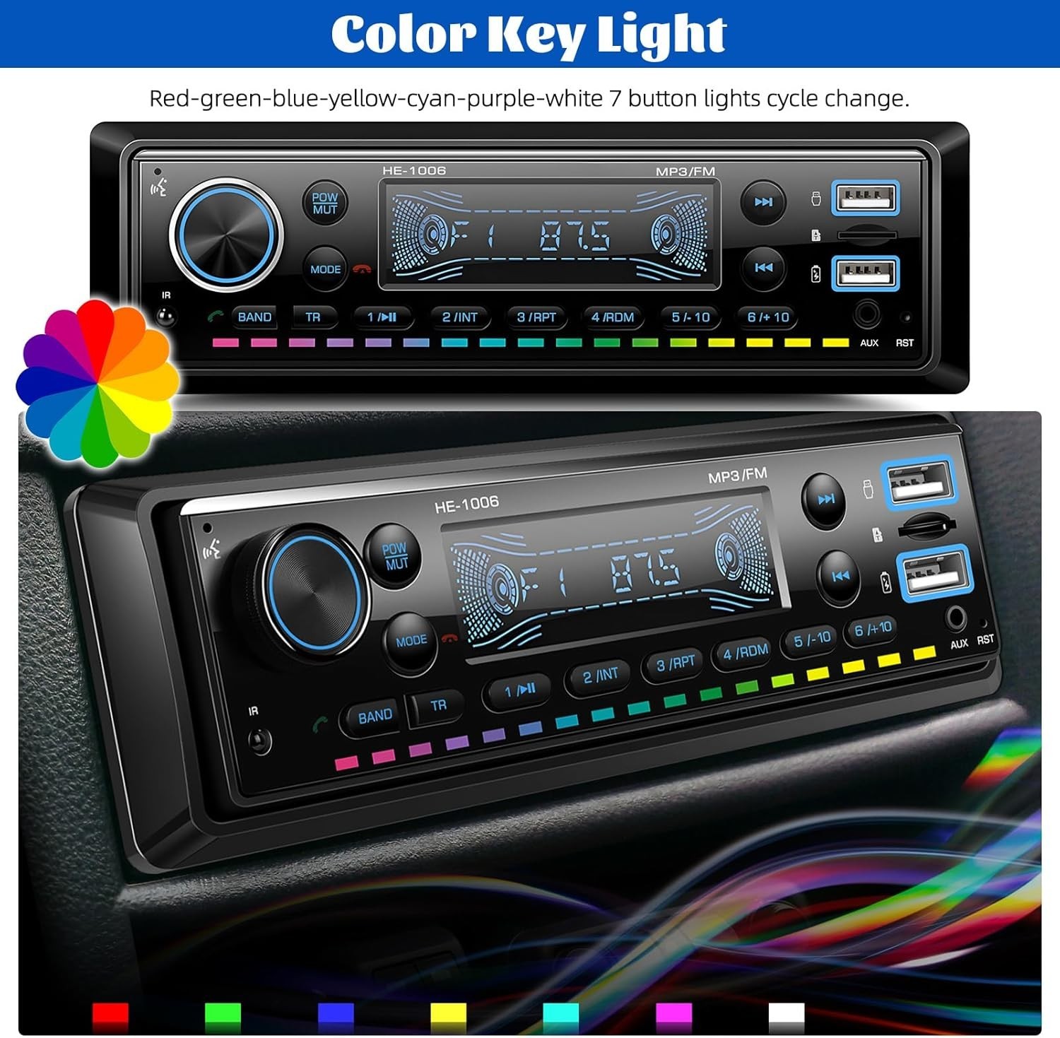 Multimedia Car Stereo with FM Radio, Quick Charge & Hands-Free Bluetooth Calling