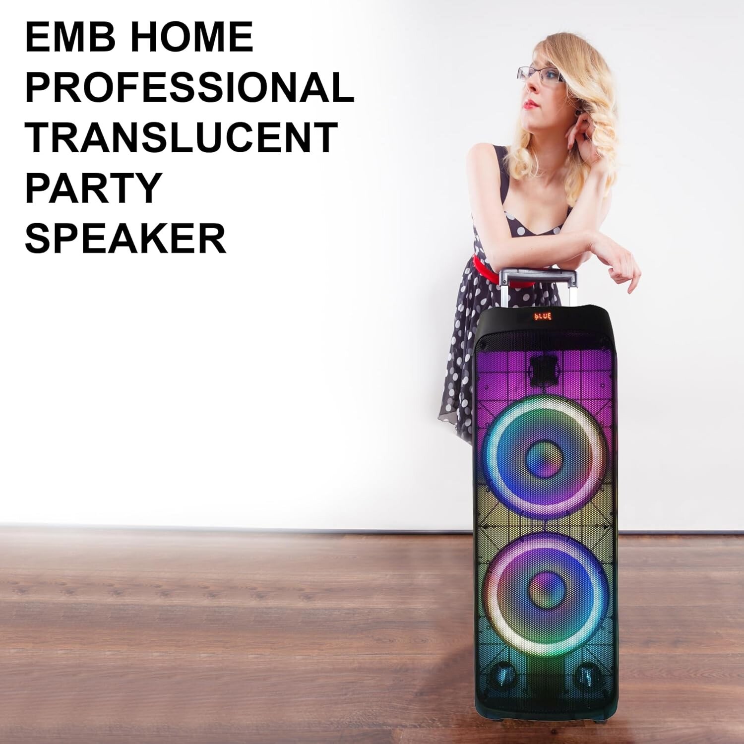 EMB Pro Rechargeable Party Speaker, 6000W, Dual 12″, Bluetooth, MIC, Translucent
