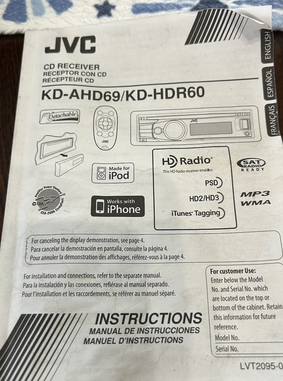 JVC KD-AHD69 HD Radio Cd Player/Receiver W/usb Audio For I Pod/iphone