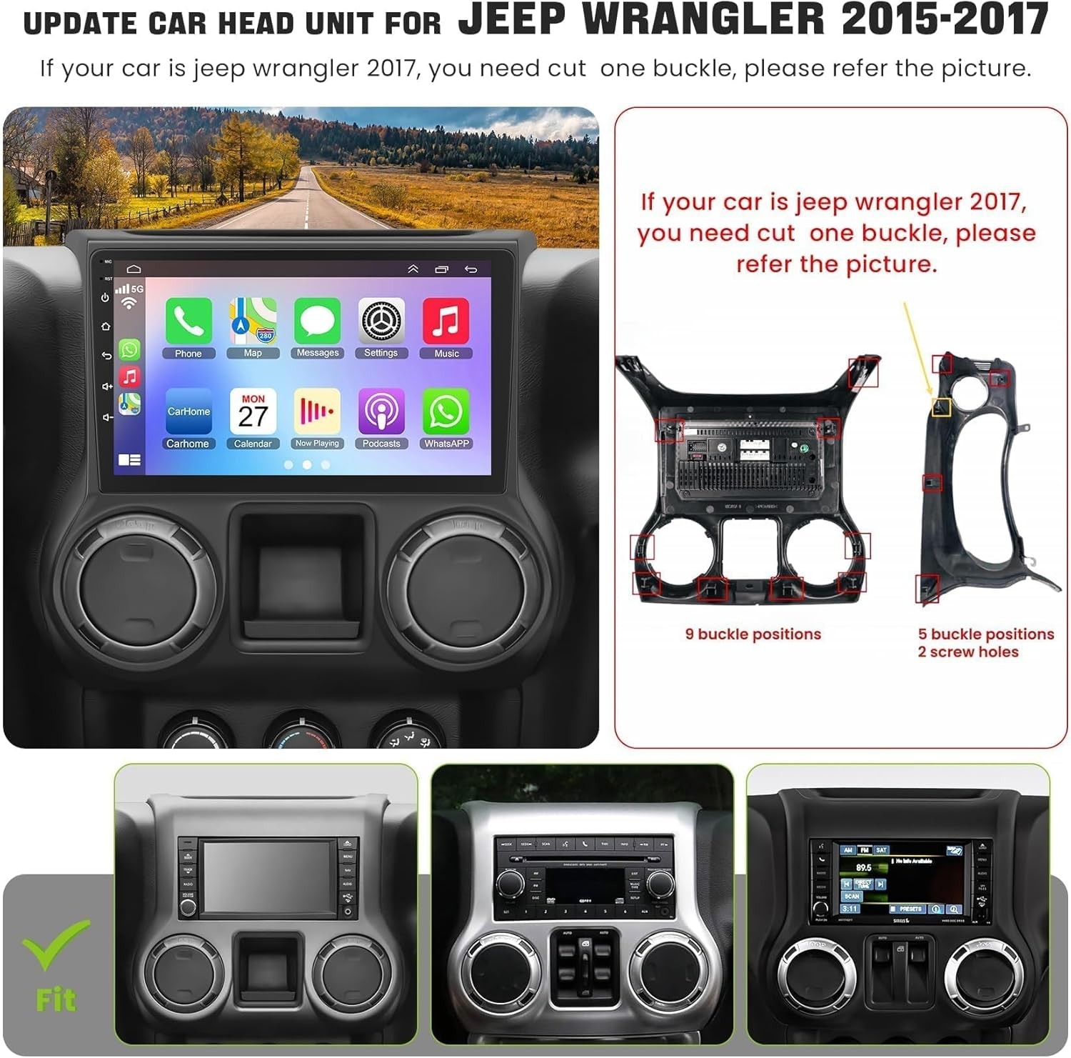 8Core 64GB 10.1 Inch QLED Car Radio For Jeep Wrangler 2015
