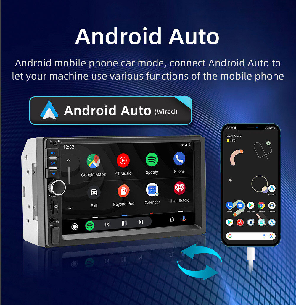 Double 2 DIN 7” Touch Screen Car Radio Stereo Mirror Link Bluetooth USB/AUX/FM
